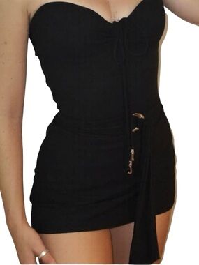 Y2K Juicy Couture Beach Royalty Swim Dress Cover Up Black Medium